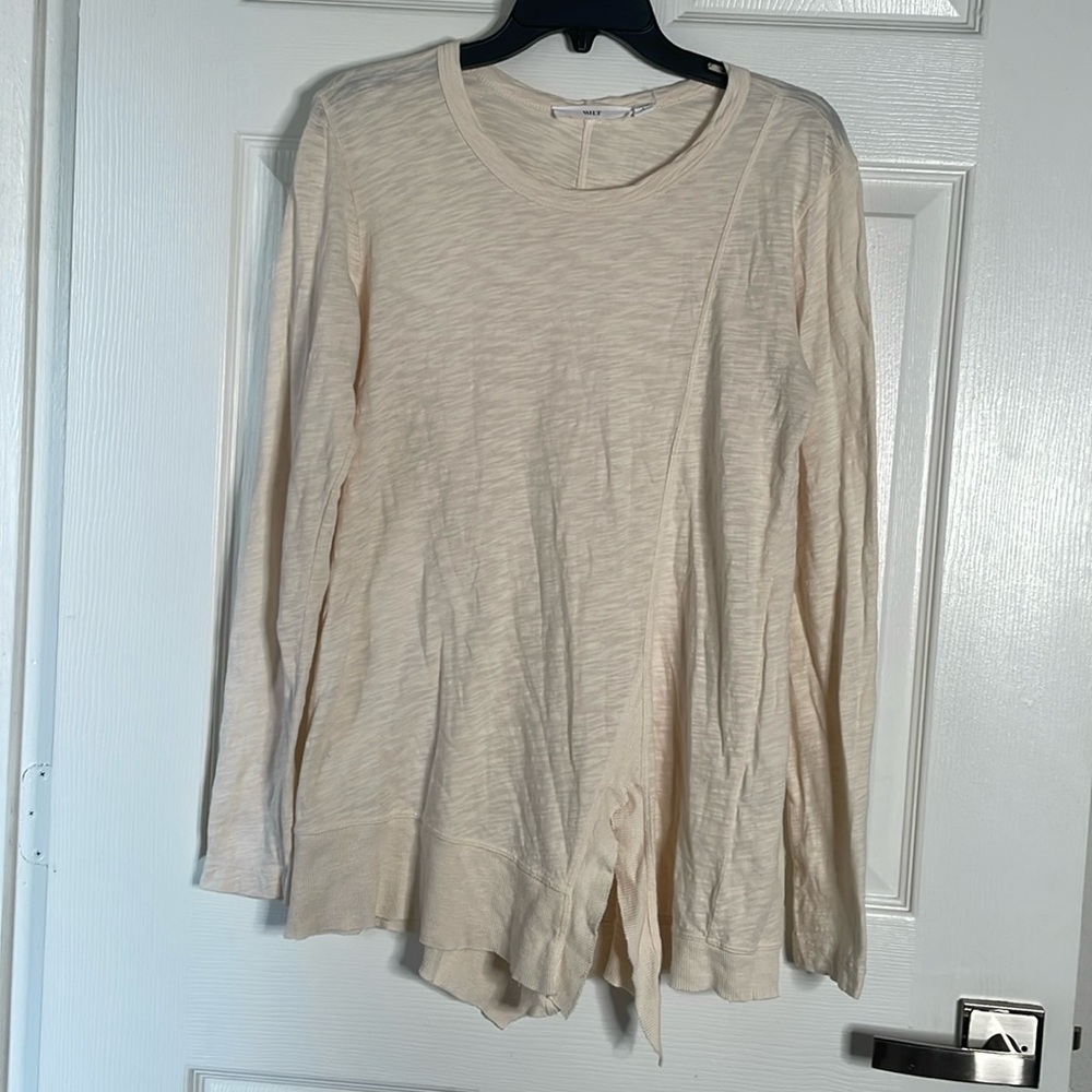 Wilt 100% cotton sheer long sleeve asymmetrical shirt